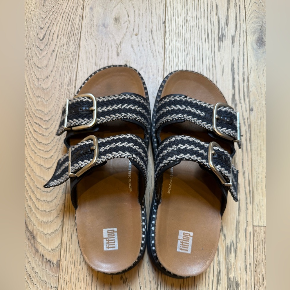 Fitflop Black and Tan Sandals with Adjustable Straps